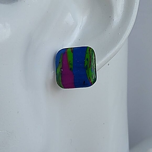 Colorful & Chic Square Earrings - Handmade Polymer Jewelry. - Picture 8 of 8
